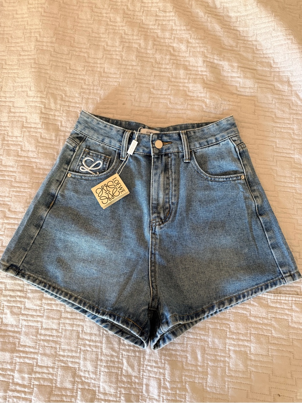 Loewe High-Rise Light Blue Denim Shorts